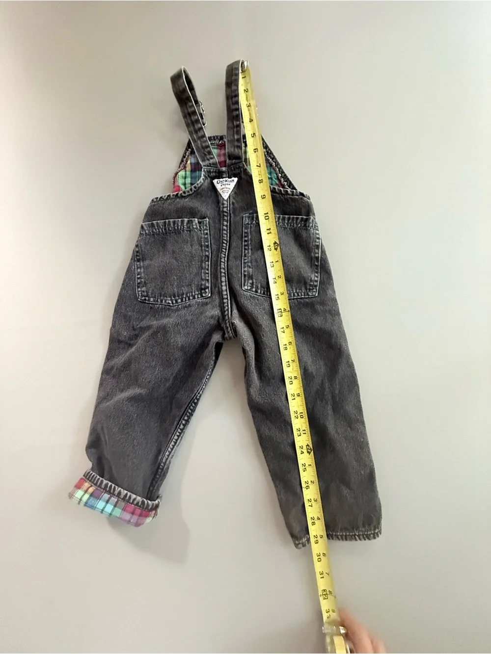 Vintage Oshkosh 80s Overalls Black Wash with Plaid Appliqué & Lining size 3T